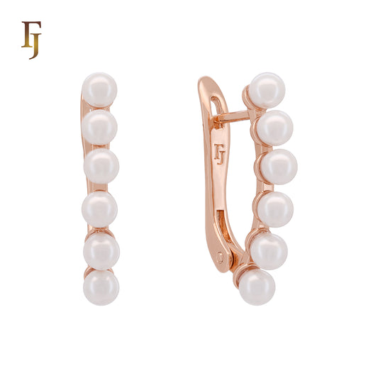 Pearl Row Russian Lock Earrings – 3.7×25mm Rose Gold Minimalist Style by FJ Jewelry