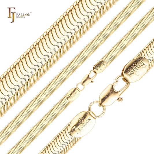 Классические плоские змеиные цепочки в елочку с покрытием из Жёлтое золото 585 пробы, Красное золото 585 пробы, двухцветные