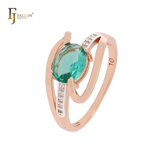 Кольца для помолвки из розового золота 585 пробы с зелеными бриллиантами и овальным солитером