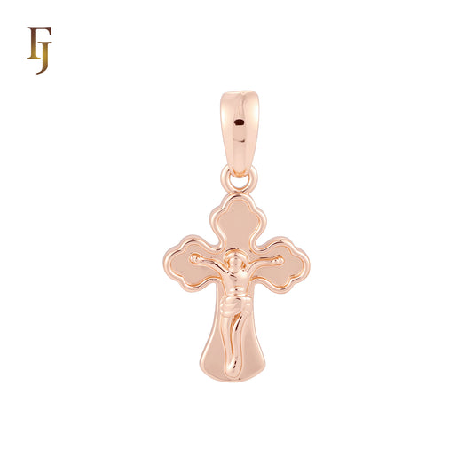 Round ended Rose Gold Crucifix Cross Pendant Religious Catholic Orthdox