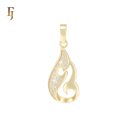 Flame of fire dancing white CZs 14K Gold Pendant
