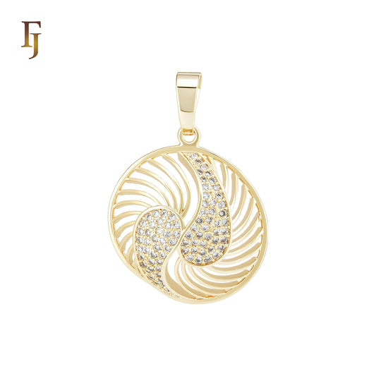 Double filigree white CZs 14K Gold Pendant
