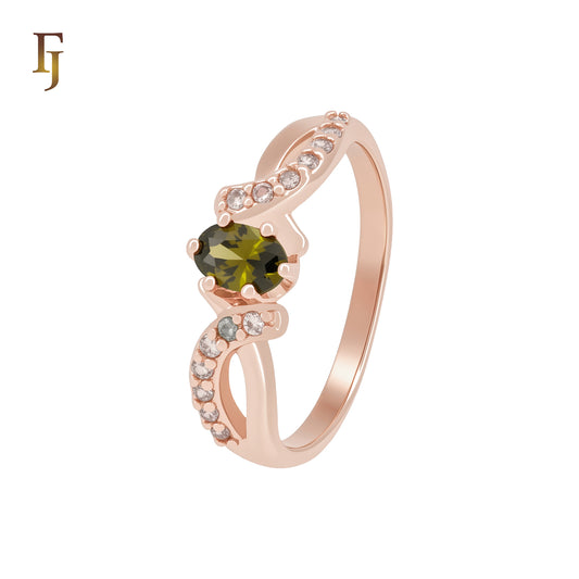 Spinning ribbons of white CZs Solitaire Oval CZ 14K Gold Fashion Rings