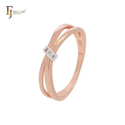 Минимализм три белых фианита розовое золото простой дизайн розовое золото кольца