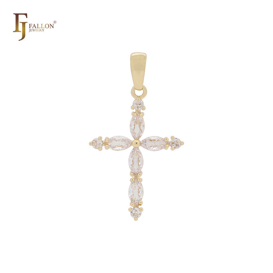 Colgante de cruz de oro rosa de 14 quilates con circonitas blancas en racimo latino.