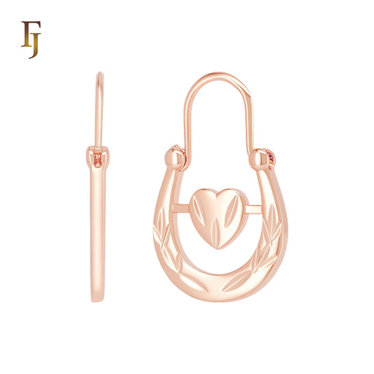 Hearty Leafing engraved Rose Gold Bracket Wire Hook Earrings