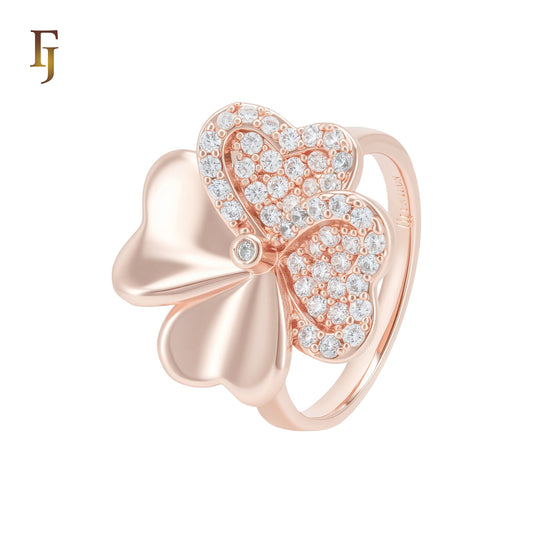 Great Spade flower of white CZs Rose Gold Fashion Rings