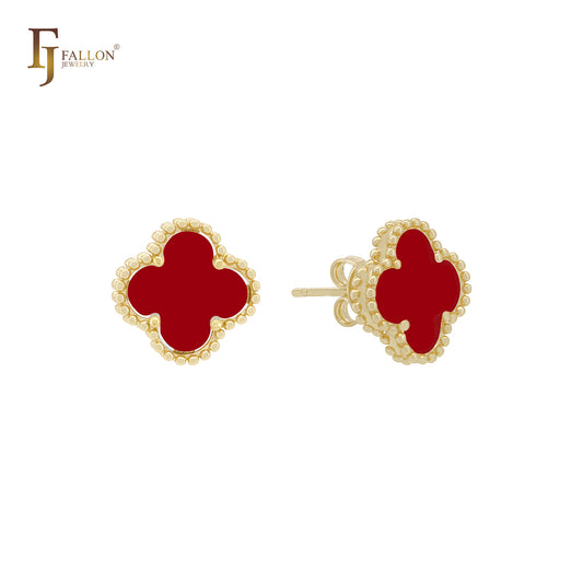 幸运黑四叶草玫瑰金耳钉