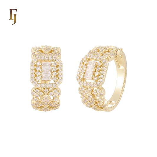 Luxurious thousand white CZs clover cluster 14K Gold Wedding Set Rings