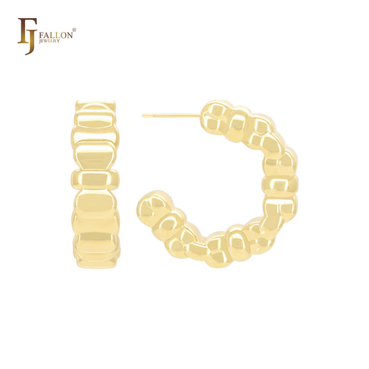 垂直珠粒连接光泽14K金,玫瑰金,白金耳钉