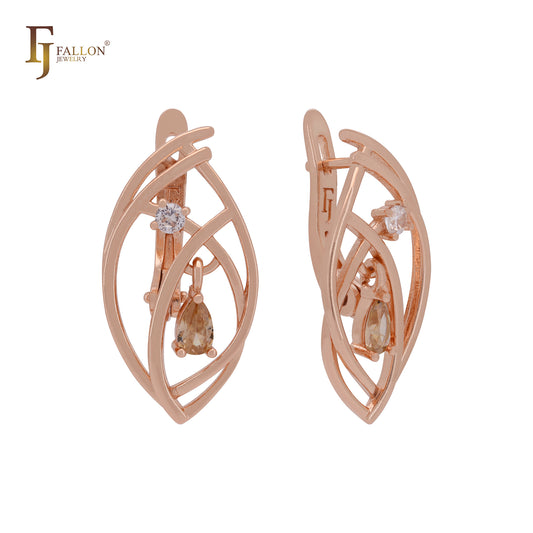 Marquise shape wire of white CZ Rose Gold Russian Lock Earrings