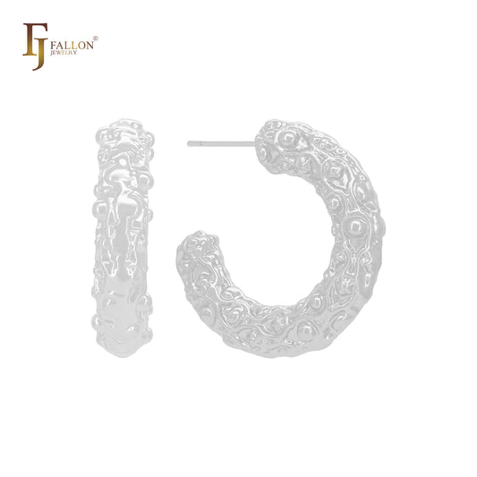 不規則なバブルシェイプの丸いチューブCフープ14Kゴールド、ローズゴールド、ホワイトゴールドスタッドイヤリング