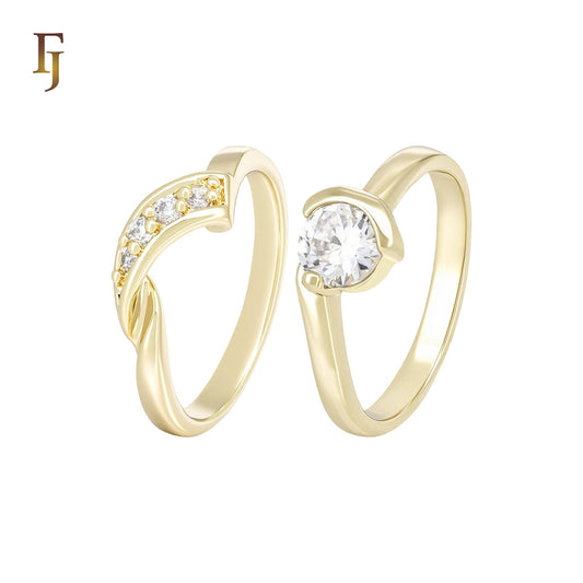 White CZs 14K Gold Wedding Set Rings