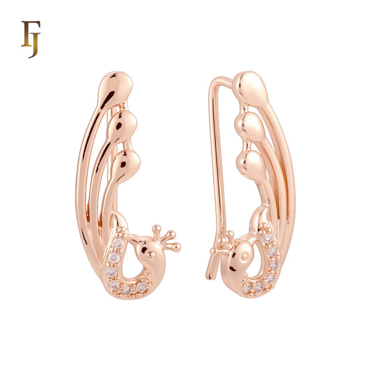 Phoenix Peacock bird of white CZs Rose Gold Crawler Earrings Ear Climber