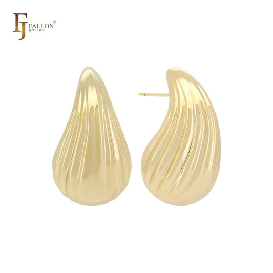 Изогнутые серьги-гвоздики из золота 14 карат, розового золота и белого золота с фактурной отделкой в форме капли