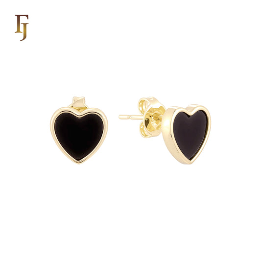 Heart of Black Onyx 14K Gold, Rose Gold Stud Earrings