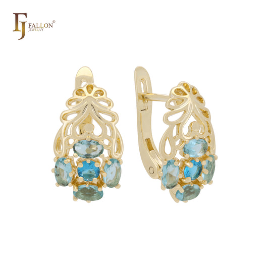 Wonderful cluster five oval CZs 14K Gold, Rose Gold Russian Lock Earrings