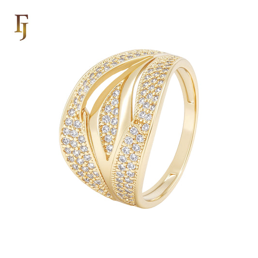 Cluster paved white CZs Wide 14K Gold Fashion Rings