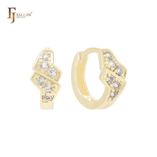 Double Boomerang white CZs 14K Gold Huggie Earrings