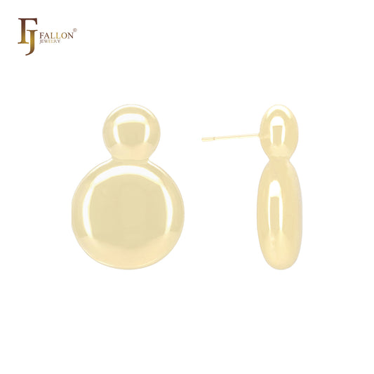 Pendientes de botón de oro de 14 quilates, oro rosa y oro blanco con forma de disco redondeado brillante y punta redondeada.