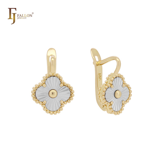 Clover double layer Shiny Rose Gold two tone Russian Lock Earrings