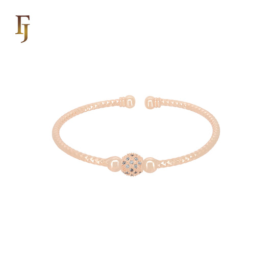 Rose Gold Plated Open Bangle Bracelet – Pave CZ Ball Adjustable Copper Cuff for Women | FJ Jewelry