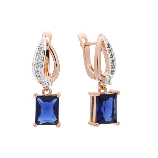 Emerald cut white CZ drop Rose Gold, two tone earrings