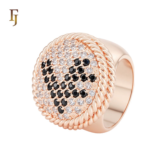 White Black Czs cluster rounded signet Rose Gold Fashion Rings