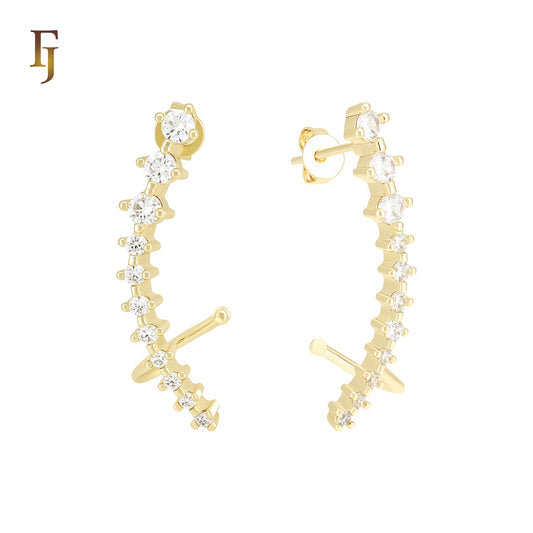 Cluster white CZs paved 14K Gold, Rose Gold Cuff Stud Earrings