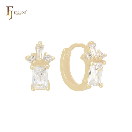 Серьги Huggies из золота 14 карат с квадратными фианитами белого цвета