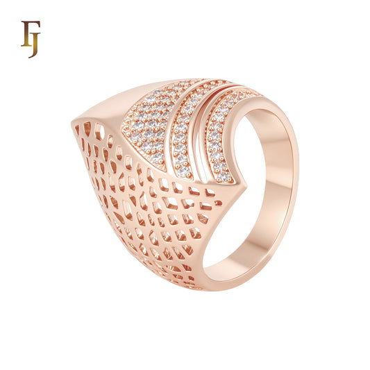 Pointed Beads of half filigree and white CZs 14K Gold Fashion Rings