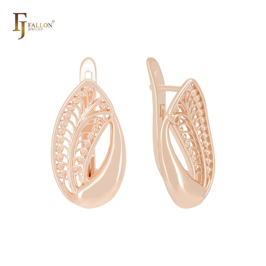 The Wave filigree Rose Gold Russian Lock Earrings