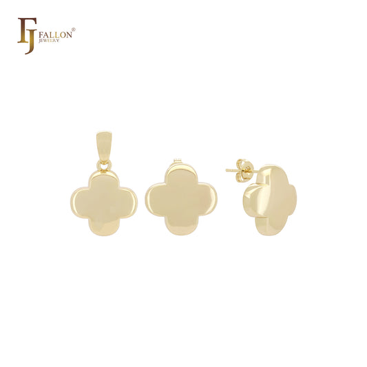 Glossy clover stud earrings 14K Gold Jewelry Set with Pendant