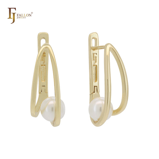 Single Pearl lifted up 14K Gold, Rose Gold Russian Lock Earrings