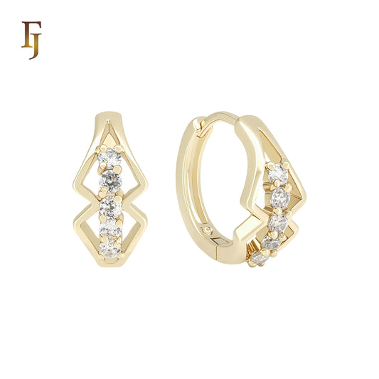 Five White CZs 14K Gold Huggie Earrings