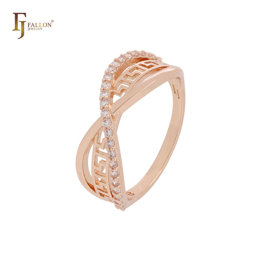 Greek Key Marquise Crossing White CZs Rose Gold Fashion Rings