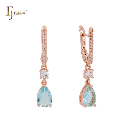 Elegant solitaire drop CZs Rose Gold Russian Lock Earrings