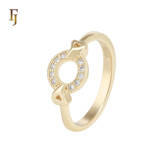 Hearts connected Ring Circle of white CZs 14K Gold Fashion Rings