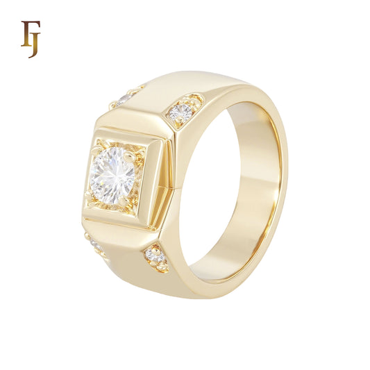 Signet solitaire white CZ 14K Gold Men's Rings