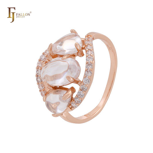 Triple Opaque Rounded CZs Rose Gold Fashion Rings