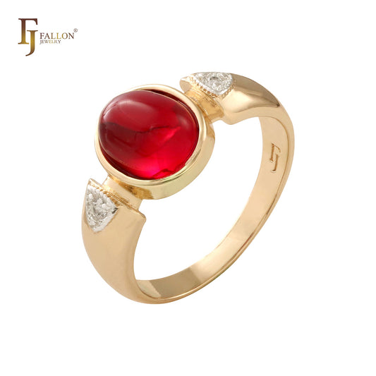 Двухцветные кольца-пасьянсы закругленной формы из розового золота 14 карат с CZ и золотом 14 карат