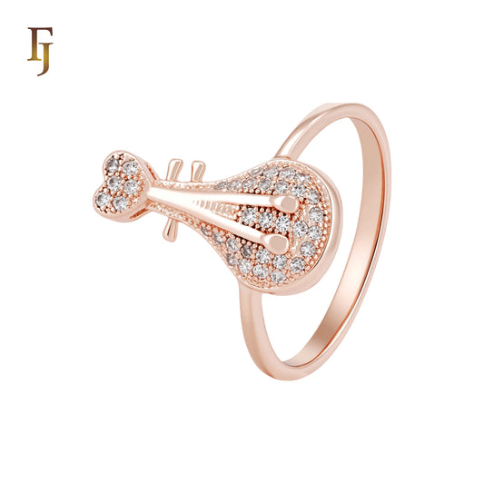 Great Pipa Guitar shaped cluster white CZs Rose Gold Fashion Rings