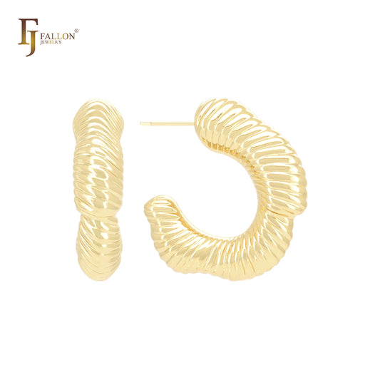 蛇形层叠14K金、玫瑰金、白金耳钉