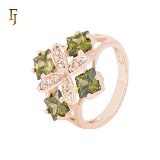 Quadraple four Assscher Cut white CZs Cluster Rose Gold Fashion Rings