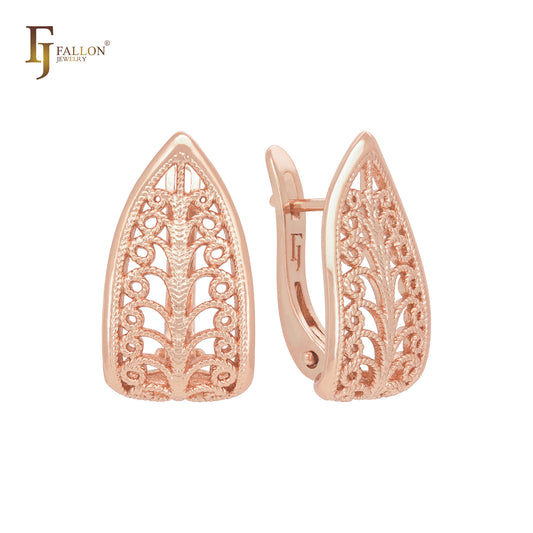 Leaves of filigree Rose Gold Russian Lock Earrings