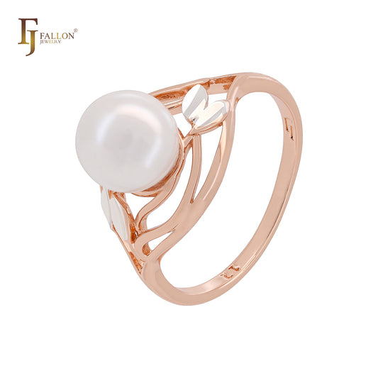 Жемчуг из серебряных листьев, двухцветные модные кольца из розового золота