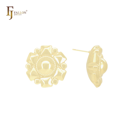 Pendientes de oro de 14 quilates, oro rosa y oro blanco con forma de pirámide mixta de puntos hexagonales.