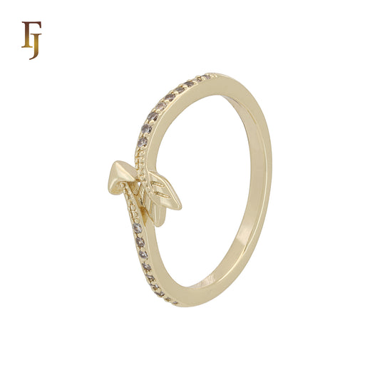 Arrow Wrap Ring with Feather Tip – 7mm Gold-Plated Adjustable Ring with CZ by FJ Jewelry