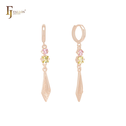 Double CZ Drop Rose Gold Huggie Earrings