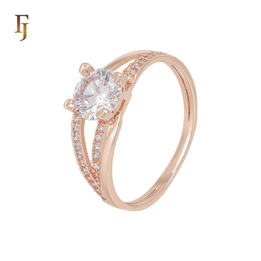 Solitaire Round CZ Colorful paved white CZ Rose Gold Engagement Rings